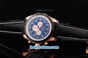 Breitling Chrono-Matic Chronograph Quartz Movement PVD Bezel with Black Dial and RG Case/Subdials-Black Leather Strap