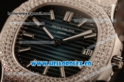Patek Philippe Nautilus Miyota 9015 Automatic Diamonds/Steel Case with Blue Dial and Stick Markers (AAAF)