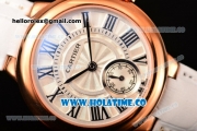 Cartier Ballon Bleu De Small Swiss Quartz Rose Gold Case with White Dial Black Roman Numeral Markers and White Leather Strap