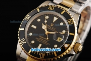 Rolex Submariner Automatic Movement with Black Dial and Bezel-Two Tone Strap
