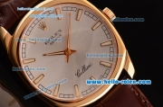 Rolex Cellini Danaos Swiss Quartz Yellow Gold Case with Brown Leather Strap White Dial Stick Markers
