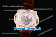 Hublot Masterpiece MP 08 Antikythera Sunmoon Asia 2813 Automatic Rose Gold Case Skeleton Dial and Brown Leather Strap