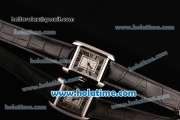 Cartier Tank Anglaise Swiss Quartz Steel Case with Black Leather Strap White Dial and Black Markers