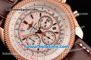 Breitling Bentley Motors Chrono Swiss Valjoux 7750 Automatic Rose Gold Case with Brown Leather Strap Stick Markers and White Dial