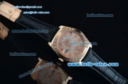 Rolex Sky-Dweller Asia 2813 Automatic Rose Gold Case with Black Leather Strap and Pink Dial Numberal Markers