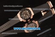 Hublot Classic Fusion Aerofusion Chronograph Orlinski Japanese Miyota OS20 Quartz Rose Gold Case with Black Dial Stick Markers and Black Rubber Strap