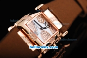 Patek Philippe Twenty-4 Swiss Quartz Movement Rose Gold Case with Diamonds/White Dial and Brown Leather Strap