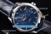 Omega Seamaster Aqua Terra 150 M Co-Axial Clone 8500 Automatic Steel Case with Blue Dial Stick Markers and Blue Leather Strap (EF)