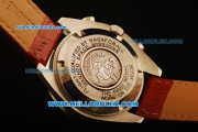 Omega Speedmaster Automatic Steel Case with Diamond Bezel and White Dial-Red Leather Strap