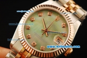 Rolex Datejust Automatic Movement ETA Coating Case with Green MOP Dial and Two Tone Strap