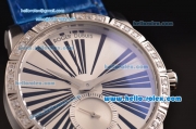 Roger Dubuis Excalibur 36 Miyota OS2064 Quartz Steel Case Diamond Bezel with Blue Leather Strap White Dial