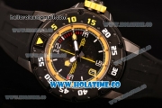 Richard Mille RM028 Swiss Valjoux 7750 Automatic PVD Case with Skeleton Dial and Black Rubber Strap - Yellow Inner Bezel