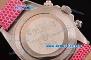 Rolex Daytona Oyster Perpetual Automatic Movement Silver Case with Beige Dial-Roman Markers and Pink Leather Strap-Diamond Bezel