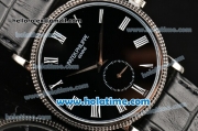 Patek Philippe Calatrava Miyota Quartz Steel Case with Roman Numeral Markers and Black Dial