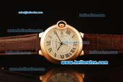 Cartier Ballon bleu de Automatic Rose Gold Case with White Dial and Brown Leather Strap