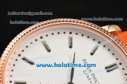 Patek Philippe Calatrava Miyota Quartz Rose Gold Case with Stick Markers and White Dial