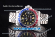 Rolex GMT-Master Vintage Asia 2813 Automatic Stainless Steel Case/Bracelet with Black Dial Blue/Red Bezel and Dot Markers