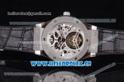 Hublot Classic Fusion Tourbillon Swiss Tourbillon Manual Winding Steel Case with Skeleton Dial Black Leather Strap and Stick Markers (GF)