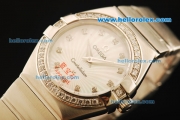 Omega Constellation Swiss ETA Quartz Diamond Bezel with White MOP Dial and Diamond Markers - Lady Model