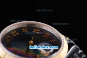 Rolex Datejust Oyster Perpetual Automatic Movement ETA Case Two Tone with Gold Bezel,Black MOP Dial and Gold Roman Marking