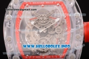 Richard Mille RM 56-01 Tourbillon Miyota 6T51 Manual Winding Sapphire Crystal Case with Skeleton Dial and Aerospace Nano Translucent Strap - Red Inner Bezel