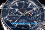 Omega Seamaster Planet Ocean 600M Co-Axial Chronograph Clone Omega 9300 Automatic Steel Case with Blue Dial Stick Markers and Blue Rubber Strap (EF)