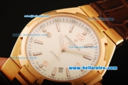 Vacheron Constantin Overseas Swiss ETA 2836 Automatic Movement Gold Case with Stick Markers and Brown Leather Strap