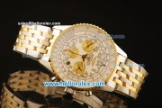 Breitling Navitimer Swiss Valjoux 7750 Automatic Steel Case with White Dial and Gold Bezel-Two Tone Strap