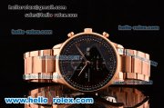IWC Portuguese Chrono Japanese Miyota OS10 Quartz Rose Gold Case with Arabic Numeral Markers Black Dial and Rose Gold Strap