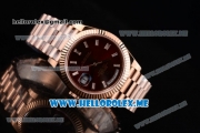 Rolex Day-Date Swiss ETA 2836 Automatic Rose Gold Case/Bracelet with Brown Dial and Stick Markers (BP)