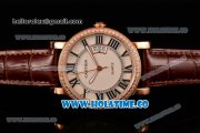 Cartier Rotonde De Miyota Quartz Rose Gold Case with White Dial Diamonds Bezel and Roman Numeral Markers