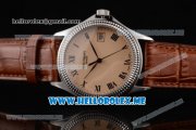 Patek Philippe Calatrava Miyota 9015 Automatic Steel Case with Rose Gold Dial Brown Leather Strap and Roman Numeral Markers