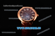 Cartier Ballon Bleu De Small Swiss Quartz Rose Gold Case with Brown Dial White Roman Numeral Markers and Brown Leather Strap