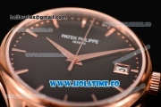 Patek Philippe Calatrava Swiss ETA 2824 Automatic Rose Gold Case with Brown Leather Strap Black Dial and Stick Markers