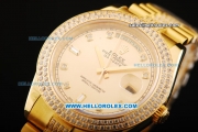 Rolex Day Date II Automatic Movement Full Gold with Double Row Diamond Bezel - Diamond Markers and Gold Dial