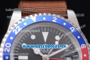 Rolex GMT-Master Asia 2813 Automatic Steel Case with Black Dial Brown Nylon Strap and Dot Markers