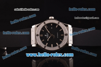 Hublot Classic Fusion Automatic Steel Case with Diamond Bezel - Black Dial and Black Rubber Strap - ETA Coating