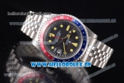 Rolex GMT-Master Vintage Asia 2813 Automatic Stainless Steel Case/Bracelet with Black Dial Blue/Red Bezel and Dot Markers