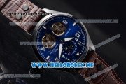 IWC Big Pilot Double Tourbillon Asia ST28 Automatic PVD Case with Blue Dial and Brown Leather Strap Stick/Arabic Numeral Markers