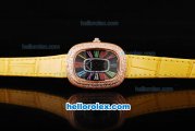 Franck Muller Galet Quartz Movement RG Case with Black Dial and Diamond Bezel-Yellow Leather Strap