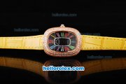 Franck Muller Galet Quartz Movement RG Case with Black Dial and Diamond Bezel-Yellow Leather Strap