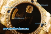 Rolex Day Date II Oyster Perpetual Automatic Full Gold with Black Dial and Diamond Bezel-ETA Coating