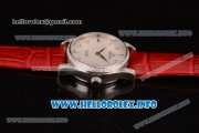 Omega De Ville Prestige Miyota Quartz Steel Case with White MOP Dial Diamonds Bezel and Red Leather Strap