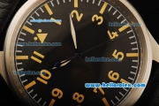 IWC Pilot's Watch Automatic Movement Steel Case with Black Dial and Black Leather Strap-55mm Size