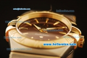 Omega Constellation Swiss Quartz Steel Case with Gold Bezel and Brown Dial-Two Tone Strap