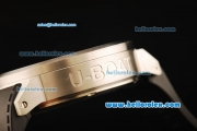 U-Boat Golden Crown Automatic Movement Steel Case with Black Dial and White Markers-Black Rubber Strap