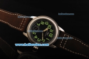 IWC Schaffhausen Pilot's Watch Manual Winding Movement Black Dial with Green Arabic Numerals and Brown Leather Strap