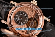 Breguet Classique Complications Tourbillon Messidor Swiss Tourbillon Manual Winding Rose Gold/Diamond Case with Black Leather Bracelet and White Markers -1:1 (FT)