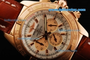 Breitling Chronomat B01 Chronograph Miyota Quartz Movement Rose Gold Case with Rose Gold Stick Markers and Brown Leather Strap