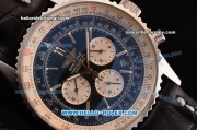 Breitling Navitimer Automatic Movement Silver Case with Black Dial and Stick Marker-Leather Strap and Small Calendar